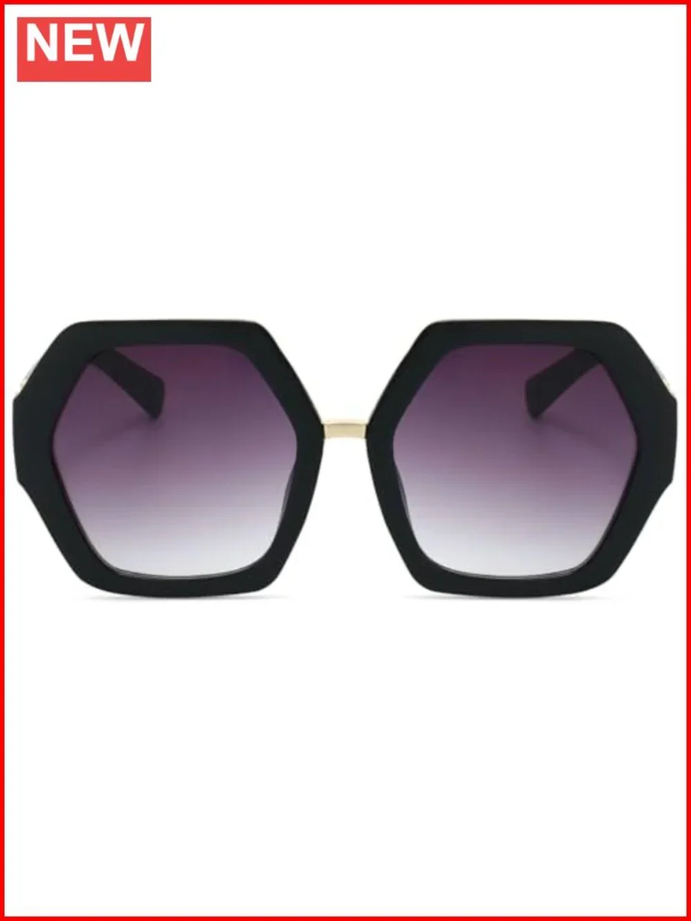 Oversized Hexagonal Retro Sunglasses with Gold Metal Accents